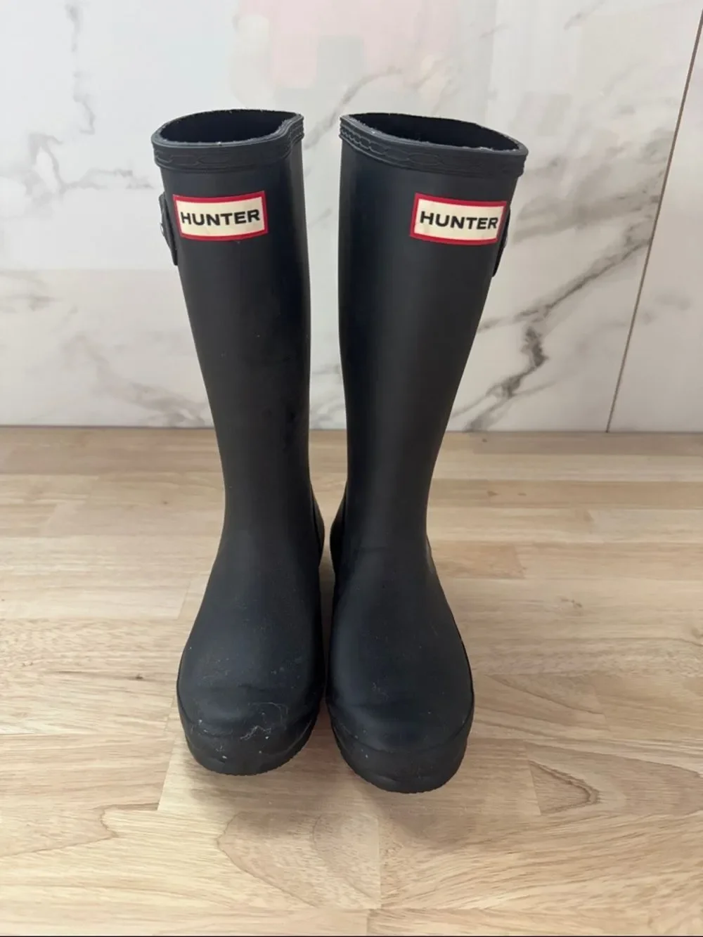 Hunter Matte Black Knee-High Rubber Boots with Logo